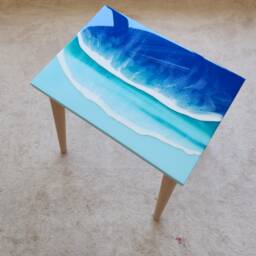 Handmade Resin Ocean Wave End Table, Nautical Coastal Decor - thumbnail 4
