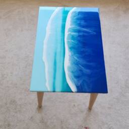 Handmade Resin Ocean Wave End Table, Nautical Coastal Decor - thumbnail 3