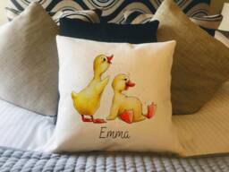 Personalised Laughing Ducks Country Canvas Cushion - Customised Linen Cover With Inner Filler Farm Animal - thumbnail 1