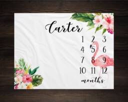 Flamingo Baby Blanket Tropical Milestone Monthly Growth Tracker Soft Fleece Minky Shower Newborn Gift Floral - thumbnail 1