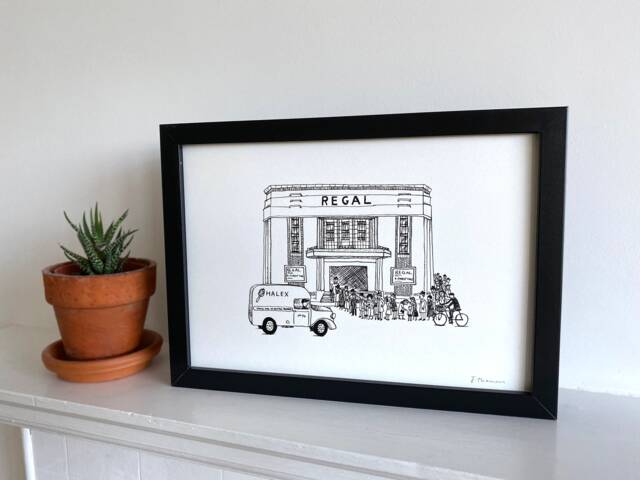 Art Print, Regal Cinema, Highams Park, A4 Unframed Print By Juliet Thomas Doodles - image 1
