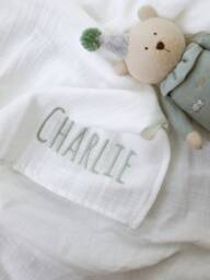 Baby Blanket With Name, Personalized Muslin Wrap, Baby Photo Prop, Name Blanket, Custom Swaddle Blanket - thumbnail 1