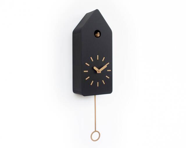 Modern Cuckoo Clock, Minimalist Wooden Wall Black Scandinavian Decor - image 1