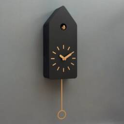 Modern Cuckoo Clock, Minimalist Wooden Wall Black Scandinavian Decor - thumbnail 3