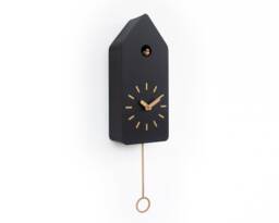 Modern Cuckoo Clock, Minimalist Wooden Wall Black Scandinavian Decor - thumbnail 1