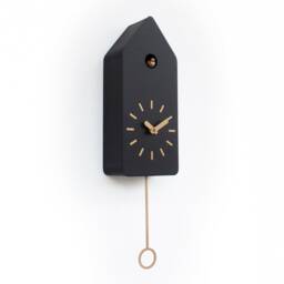 Modern Cuckoo Clock, Minimalist Wooden Wall Black Scandinavian Decor - thumbnail 2