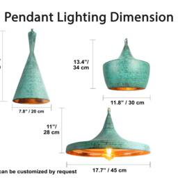 Set Of 3 Scandinavian Copper Pendant Light - Kitchen Island Hanging Lamp Verdigris Patio Ceiling Lights - thumbnail 4