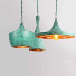 Set Of 3 Scandinavian Copper Pendant Light - Kitchen Island Hanging Lamp Verdigris Patio Ceiling Lights
