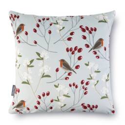 Celina Digby?? Designer Luxury Soft Touch Velvet Cushion Pillow Christmas Festive Design - Robin Berries Grey Available in 2 Sizes & Fillings
