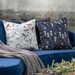 Celina Digby?? Designer Luxury Soft Touch Velvet Cushion Pillow Christmas Festive Design - Robin Berries Grey Available in 2 Sizes & Fillings - thumbnail 4