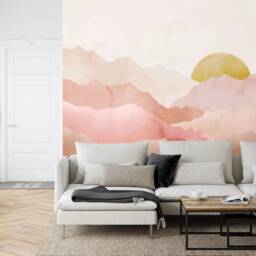 Watercolor Sunset Mountain Wallpaper, Pastel Nursery Wall Mural, Self-Adhesive - thumbnail 2