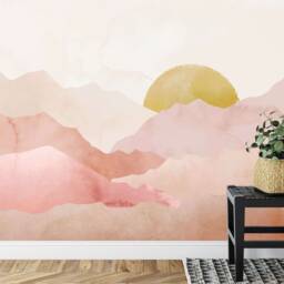 Watercolor Sunset Mountain Wallpaper, Pastel Nursery Wall Mural, Self-Adhesive - thumbnail 3