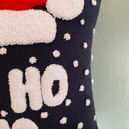 Punch Needle Christmas Pillow Cover Navy Blue Santa Hat Cushion - thumbnail 3