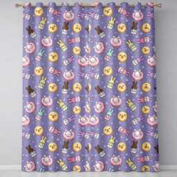 Easter Bunny Ice Cream Donut Chick Kawaii Purple Star Background Seamless Pattern Readymade Eyelet Ring Top Thermal 100% Blackout Curtains - thumbnail 2