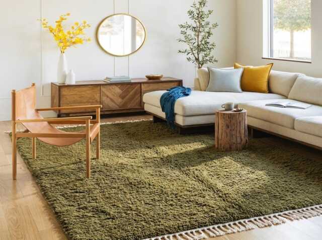 Moss Green Shag Rug - Living Room Area Rugs Cozy Decor Hand Tufted Moroccan Berber Custom Wool Carpet - image 1