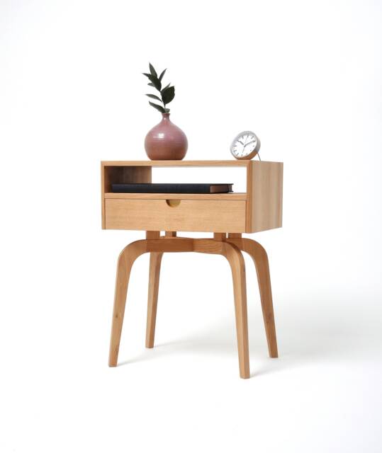 Mid Century Modern Solid Oak Nightstand With Drawer & Shelf, Midcentury Bedside Table - image 1