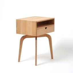 Mid Century Modern Solid Oak Nightstand With Drawer & Shelf, Midcentury Bedside Table - thumbnail 3