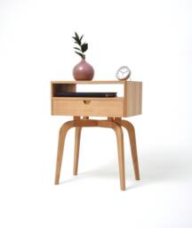 Mid Century Modern Solid Oak Nightstand With Drawer & Shelf, Midcentury Bedside Table