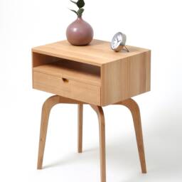Mid Century Modern Solid Oak Nightstand With Drawer & Shelf, Midcentury Bedside Table - thumbnail 2
