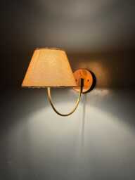 1950S Brass Wall Sconce With Linen Shade - Mid Century Modern Vanity Light - thumbnail 1