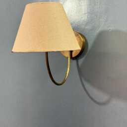 1950S Brass Wall Sconce With Linen Shade - Mid Century Modern Vanity Light - thumbnail 3