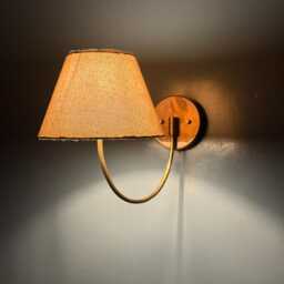 1950S Brass Wall Sconce With Linen Shade - Mid Century Modern Vanity Light - thumbnail 2