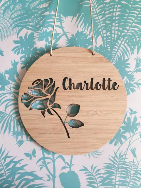 Rose Personalised Wooden Wall/Door Hanging-Wall Hanging-Kids Door Sign-Custom Name-Kids Gift-Baby Gift-Lasercut-Plaque-Nursery Decor - image 1