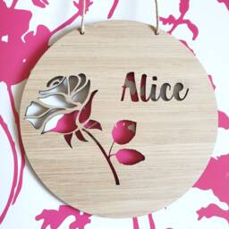 Rose Personalised Wooden Wall/Door Hanging-Wall Hanging-Kids Door Sign-Custom Name-Kids Gift-Baby Gift-Lasercut-Plaque-Nursery Decor - thumbnail 2