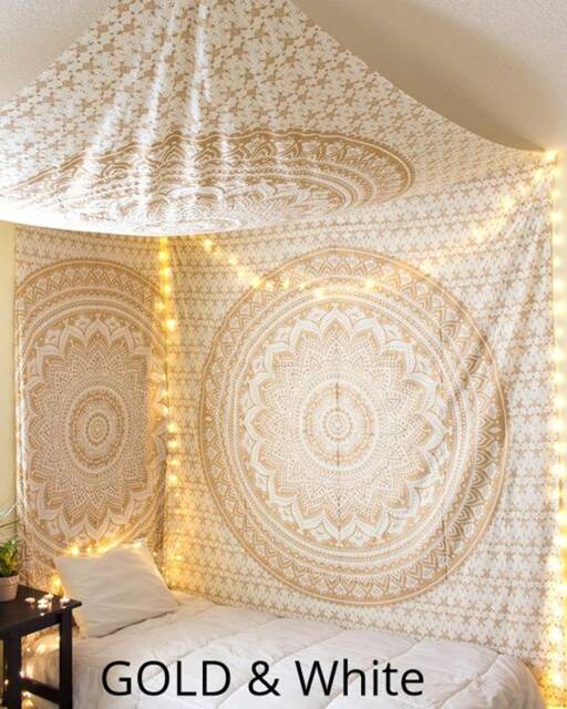 Indian Cotton Golden Ombre Tapestry Wall Hanging, Mandala Tapestries Hippie Bohemian Boho Psychedelic