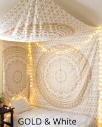 Indian Cotton Golden Ombre Tapestry Wall Hanging, Mandala Tapestries Hippie Bohemian Boho Psychedelic