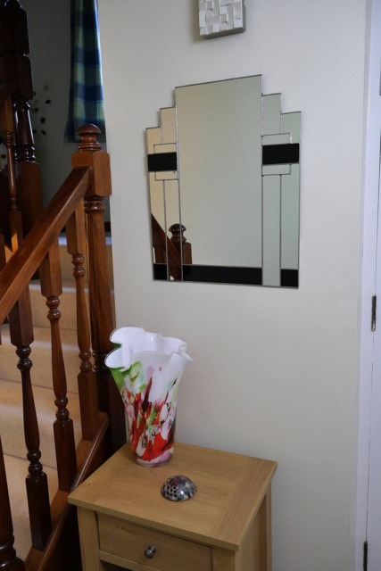 Art Deco Bathroom Mirror - Rectangular Black Stained Glass - image 1