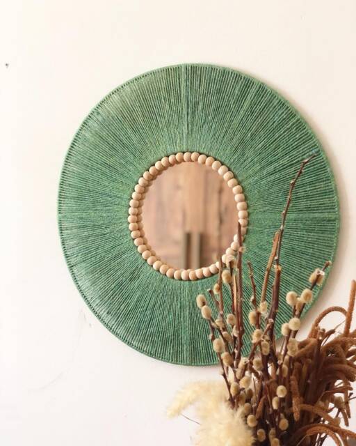 Green Jute Mirror, Wall Hanging Mother's Day Gift, Bedroom Decor Boho Christmas Living Room - image 1