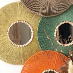 Green Jute Mirror, Wall Hanging Mother's Day Gift, Bedroom Decor Boho Christmas Living Room - thumbnail 2