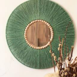 Green Jute Mirror, Wall Hanging Mother's Day Gift, Bedroom Decor Boho Christmas Living Room - thumbnail 3