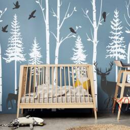 Birch Trees Pine With Deer Wall Decal, Fir Tree Forest Decals, Large Decals Woodland Nursery Decor-Dk405 - thumbnail 2