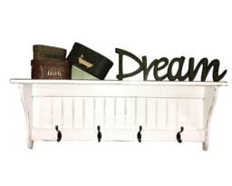 Wood Coat Rack Country Primitive Antiqued Distressed Wall Shelf White 36