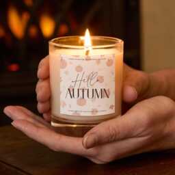 Hello Autumn Candle Hand Poured Pumpkin Spice Scented Soy Wax - thumbnail 1