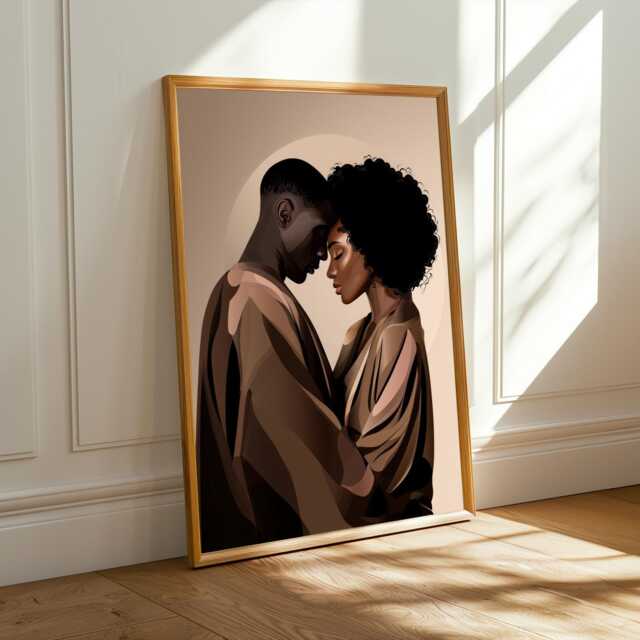Intimate Embrace Art Print Afrocentric Couple, Boho Home Decor - Poster Only - image 1