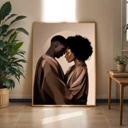 Intimate Embrace Art Print Afrocentric Couple, Boho Home Decor - Poster Only - thumbnail 2