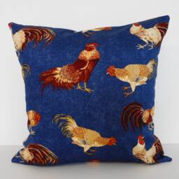 Rooster & Hen Pillow Cover Blue Brown Cotton Throw Cushion, 16 X - thumbnail 4