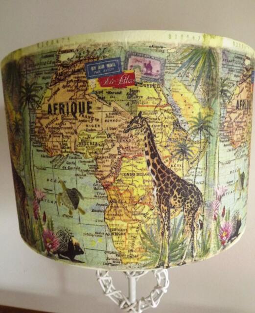 Africa Map Giraffe Lampshade Vintage French Style Decoupage - image 1