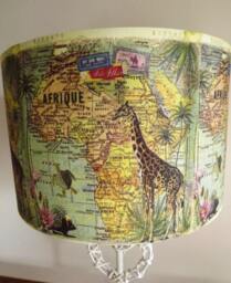 Africa Map Giraffe Lampshade Vintage French Style Decoupage - thumbnail 1