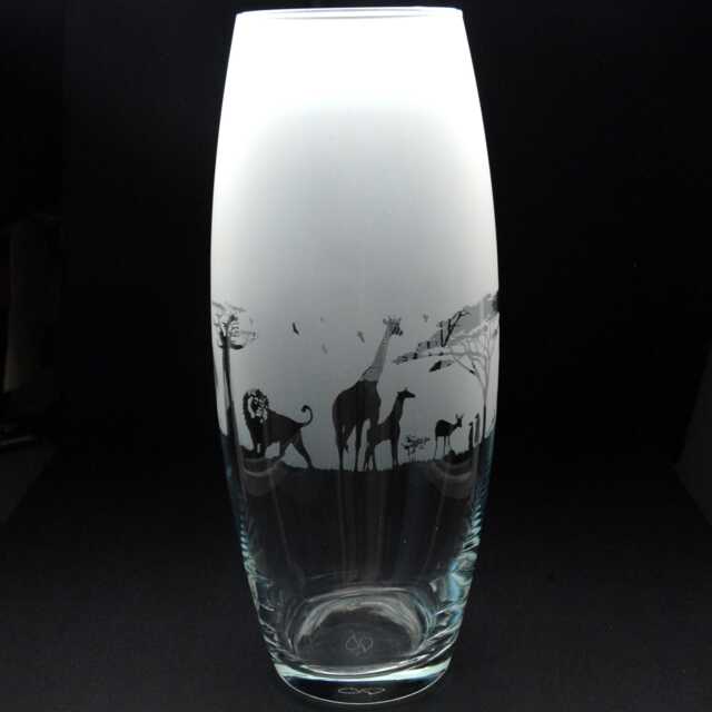 Safari Glass Botanica Vase - Etched Engraved Glassware Home & Bar Decor