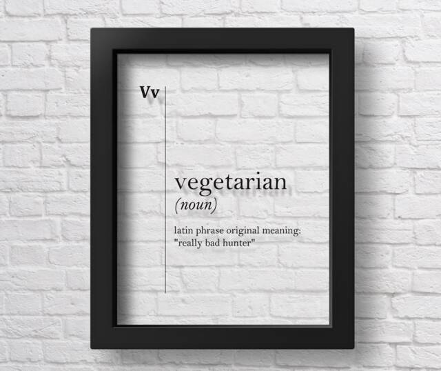 Transparent Vegetarian Definition Print Vegan Funny Gift Wall Art Decor Kitchen Quotes Poster - image 1