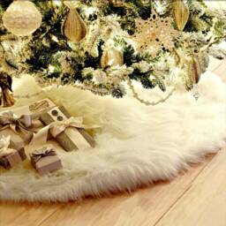 Classic Round Christmas Tree Skirt - Faux Fur Snow White Sheepskin Shag Holiday Decoration Soft Luxury All Sizes Made in Usa - thumbnail 3