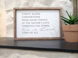 Cornerstone , Wood Sign, Christ Alone, Song, Wooden Sign With Frame, Christian, Home & Living, Wall Decor, He Is Lord, Bible, Scripture - thumbnail 1
