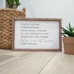 Cornerstone , Wood Sign, Christ Alone, Song, Wooden Sign With Frame, Christian, Home & Living, Wall Decor, He Is Lord, Bible, Scripture - thumbnail 2