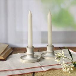 Ivory Glazed Shabbat Candlestick Holders With 24Kt Gold Inscription - thumbnail 2