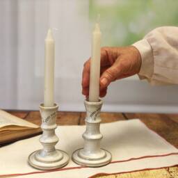 Ivory Glazed Shabbat Candlestick Holders With 24Kt Gold Inscription - thumbnail 4