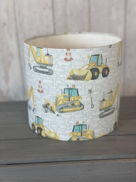 Under Construction Lampshade, Organic Lampshade, Cotton, Diggers, Children's Room Decor